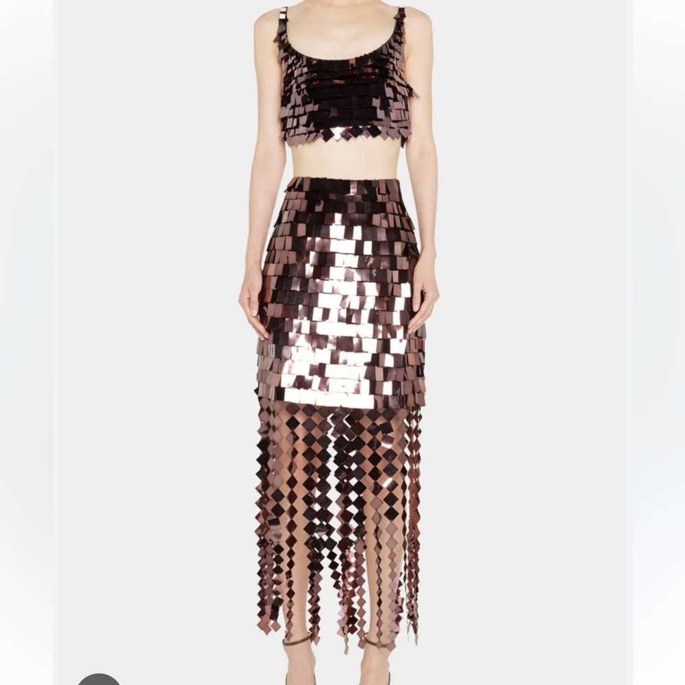 Jonathan Simkhai Ronette Embroidered Sequin top and Lucee Sequin Midi Skirt